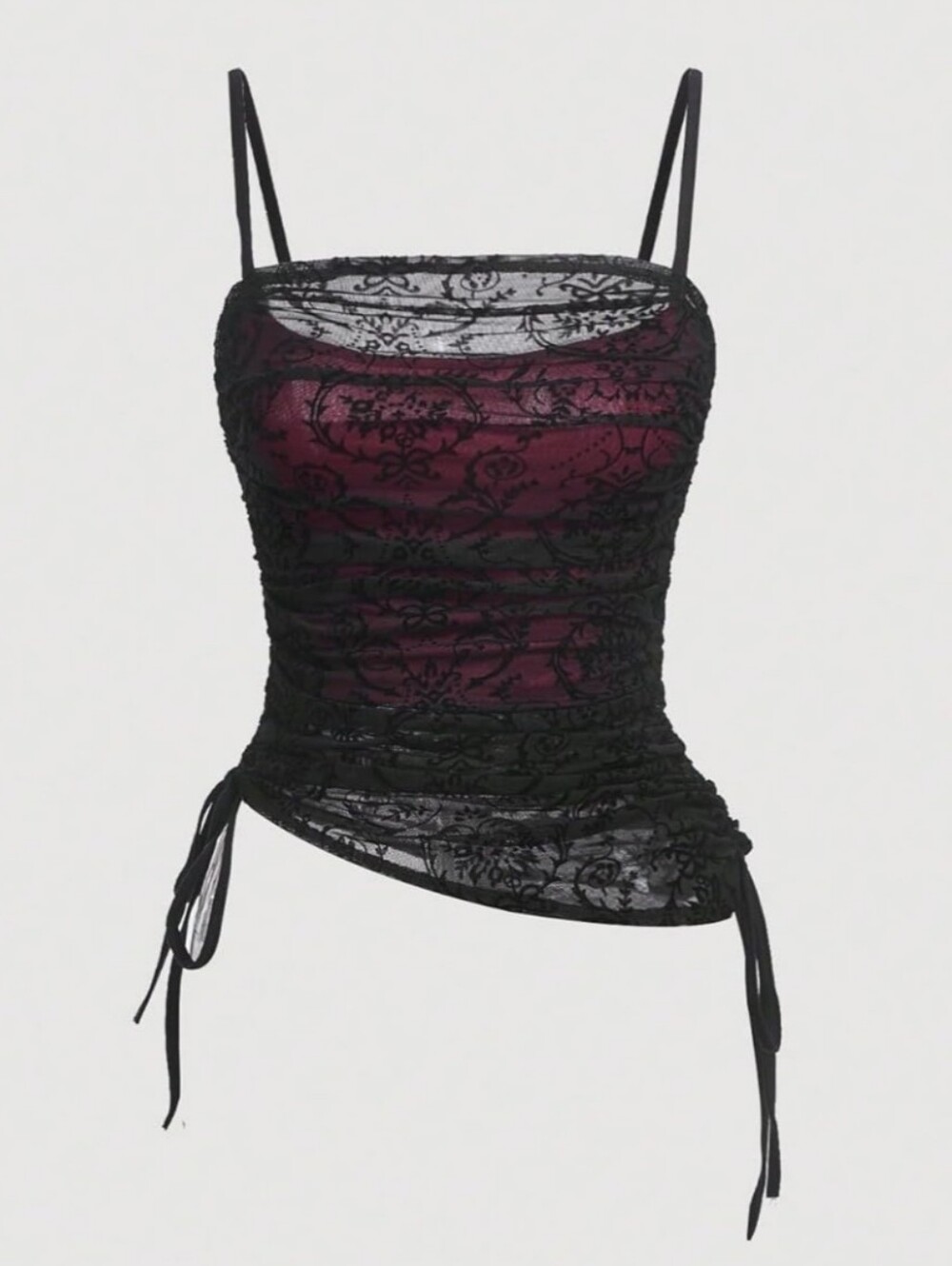 Soly Hux Black Lace-Overlay Burgundy Cami Top